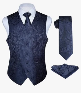 NWT Medium Alizeal Men's Vest Tie Set Paisley Floral Jacquard Necktie &Bowtie - Picture 1 of 6