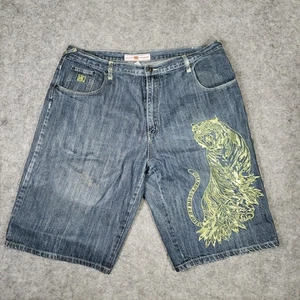 Kanji Premium Jean Shorts Mens 44 Tiger Embroidered Japanese Y2K Skater Grunge - Picture 1 of 11
