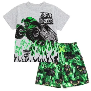Grave Digger Monster Truck Little Boys T-Shirt and Shorts Outfit Set Gray/Gre... - Picture 1 of 7