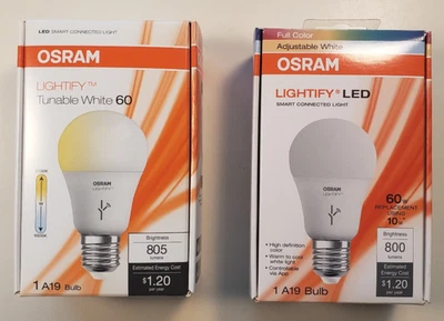 OSRAM Lightify 73674  Tunable White and 73693 Full Color LED 60W A19 LED Bulbs - Image 1 of 4