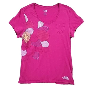 T-shirt donna The North Face taglia L rosa grande girocollo cappuccio maniche bio - Foto 1 di 9