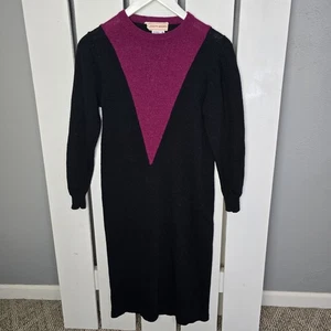 Joseph Magnin Vintage Wollmischung Knie Schwarz Lila Pullover Bleistift Kleid M Karriere 80er - Bild 1 von 8