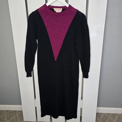 Joseph Magnin De Colección Mezcla de Lana Rodilla Negro Púrpura Suéter Vestido Lápiz M Carrera Años 80 Foto 1 de 4