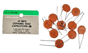10 x 0,01μF 2000V Keramik Scheiben Kondensatoren Y5U NOS - Radio Shack Archer Pack - Bild 1 von 7