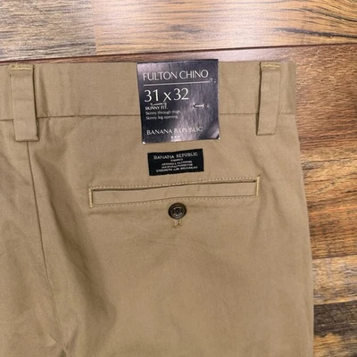 Banana Republic Fulton Chino Para Hombres 31x32 Caqui Marrón Elastizado Calce Ajustado Nuevo Foto 1 de 4