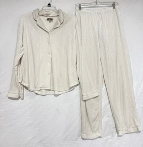 Conjunto de 2 piezas de pijama de terciopelo suave marfil camisa/pantalón mediano MUK LUKS cuello botón - Imagen 1 de 15