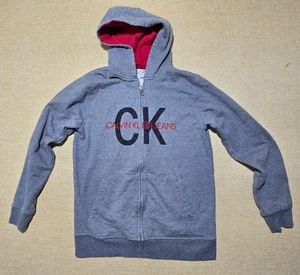 Calvin Klein Jeans Youth Hoodie Size L 14/16 Gray Zip Up CK Logo Sweatshirt - Picture 1 of 11