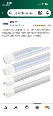 JESLED 360 Degree T8 T10 T12 5ft 36w R17D/HO Base, led Outdoor Tubes fo (4-Pack) - Image 1 of 3