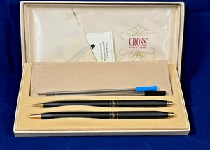 CROSS WOMAN'S CLASSIC BLACK W/ GOLD LEAVES BALLPOINT PEN & 0.9mm PENCIL #254105 - Picture 1 of 9