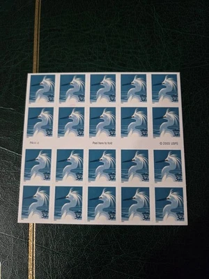SFSTAMPS US Sc 3830De Snowy Egret USPS Microprint Pane of 20 Stamps 37¢ MNH 2003 - Image 1 of 3
