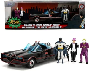 Modellino auto dei film BATMOBILE + FIGURE BATMAN ROBIN THE PENGUIN JOKER 1:24 - Foto 1 di 1