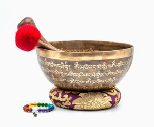 8 inches Diameter Mantra carved singing bowl-Chakra healing bowl-Master Healing - Picture 1 of 5