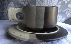 Fabrik flache Tasse Becher & Untertasse Achatpass Vintage Steinzeug Keramik Jim McBride - Bild 1 von 7