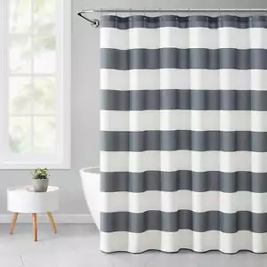 Cabana Striped Printed, Gray, 72" x 72", Ribbed Textured Shower Curtain - Picture 1 of 5