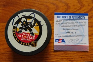 HOFer BRETT HULL signed 1996 ALL STAR FleetCenter Puck PSA ST LOUIS BLUES STARS - Picture 1 of 2