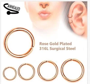 22g 20g 18g 16g 14g Seamless Annealed Rose Gold Hoop Ring Nose Lip Cartilage  - Picture 1 of 1