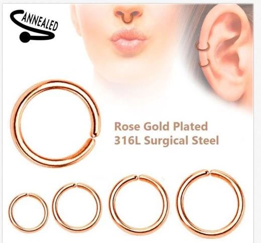 22g 20g 18g 16g 14g Seamless Annealed Rose Gold Hoop Ring Nose Lip Cartilage  - Image 1 of 1