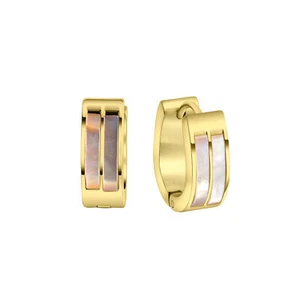 Ohrschmuck Klappcreolen aus Edelstahl vergoldet mit Perlmutt-Einlage 14 Karat V - Bild 1 von 2