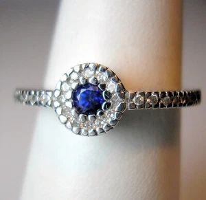 0.18 ct Natural Blue Sapphire & Diamonds 14K White Gold Ring Was $525 Video - Picture 1 of 9