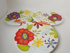 3 Laurie Gates Melamine Dinnerware Floral 1 Red 1 Purple 1 Dk Red Salad Plates - Picture 1 of 8