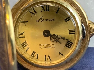 Vtg Arnex Watch Pendant 17 Jewels Full Hunter Roman Numerals Incabloc *RUNS* - Picture 1 of 24