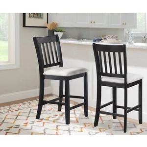 Set of 2 Dining Counter Height Chairs Rustic Backrest With Foot Support - Picture 1 of 10