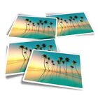 4x Rectangle Stickers - Coconut Palms Tropical Sunset Teal #44634