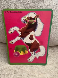 Vintage Children's Pre-School Tray Inlaid Puzzle Pony Horse Hot Pink 7027 - Picture 1 of 3