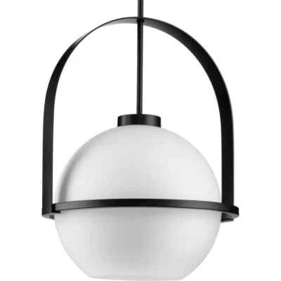 Progress Lighting Delayne Matte Black Pendant Light with Etched Opal Shade - Image 1 of 4