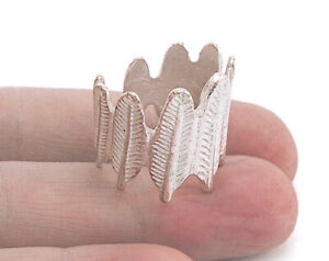 Feather Adjustable Ring Silver Plated brass 18.5mm 8.5US inner size 