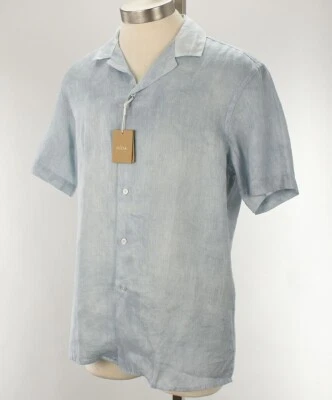 ALTEA Men Blue BAKER Garment Dyed Short Sleeve Linen Camp Shirt LARGE Italy NWT - Image 1 of 2