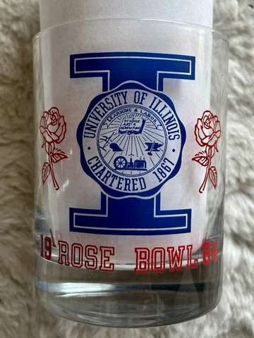 Vintage 1983 University Of Illinois Fighting Illini Rose Bowl Glass W/ Schedule Cover