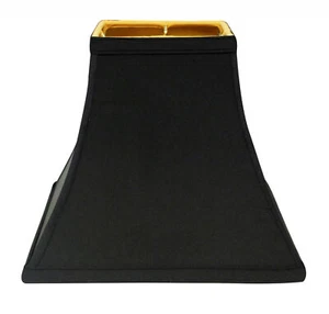 12" Black with Gold Lining Square Bell Shantung Lampshade - Picture 1 of 4