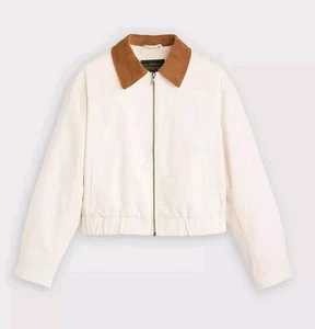 Levis canvas Jacket Cream Color Women's Size L corduroy Collar Full Zip Trucker - Picture 1 of 10
