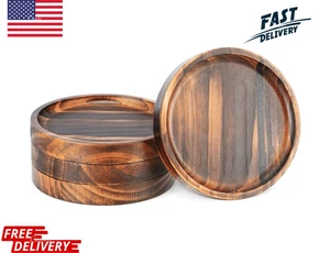 Wooden Drink Coasters Set of 4 Natural Wood 4.3in - Picture 1 of 3
