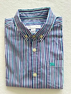 NUEVA BURBERRY NIÑOS Camisa Niño 6Y Blanca con Rayas Púrpura/Azul y Logo Foto 1 de 4