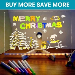 LED Note Board w/ 7Colour Pen Acrylic Dry Erase Kid's Drawing Daily Helper Light - Picture 1 of 12