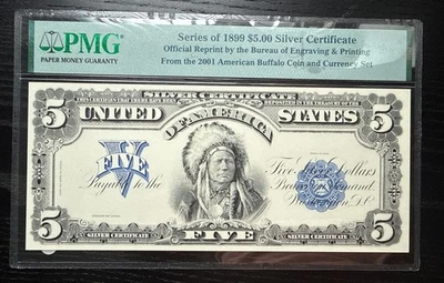 Series of 1899 $5 Silver Certificate - Official Reprint Indian Chief Note PMG - Image 1 of 2