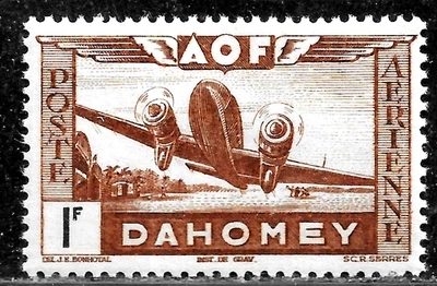 HICK GIRL- MINT FRENCH DAHOMEY STAMP   SC#C7  1942  AIRMAIL PLANE   L679 - Image 1 of 2