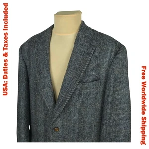 Harris Tweed Barutti Mens Gray Wool Elbow Patches Blazer Jacket EU 106 / US L44 - Picture 1 of 15
