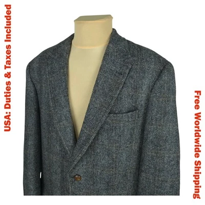 Harris Tweed Barutti Mens Gray Wool Elbow Patches Blazer Jacket EU 106 / US L44 - Image 1 of 4