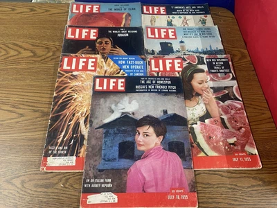 VTG. Lot of 7  LIFE  Magazines from 1955 w/AUDREY HEPBURN- COVER #25-77 - Image 1 of 4