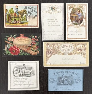 1860s & 1870s REWARD OF MERIT - TEACHER to STUDENT - 7 SCARCE CARDS - Picture 1 of 8