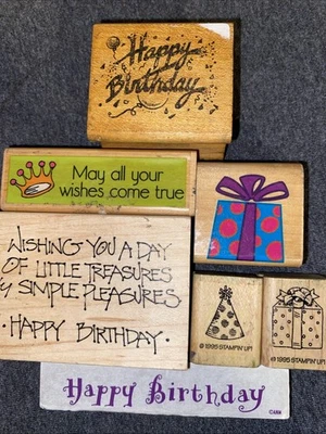 Juego de 7 sellos de goma montados en madera para fiesta de feliz cumpleaños Foto 1 de 4