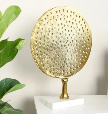 Decoración del Hogar 11" Escultura Redonda de Oro con Agujeros de Anillo sobre Base de Mármol Arte Moderno Foto 1 de 4