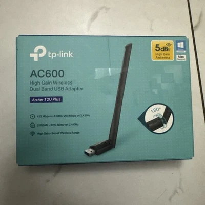 TP-Link Archer T2U Plus AC600 USB WiFi Adapter Dual Band 5dBi High Gain Antenna - Image 1 of 2