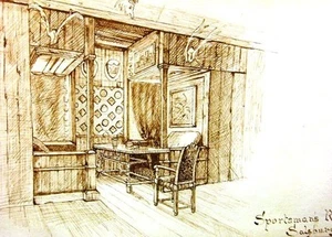 INTERIORS GERMAN SALZBURG SPORTSMANS ROOM C.M.LLOYD INK 1889 - Picture 1 of 1