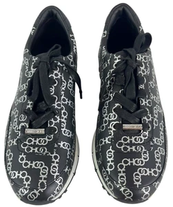 JIMMY CHOO Monza Logo Print Black/Silver Leather Women Sneakers 36 (6 US) - Picture 1 of 10