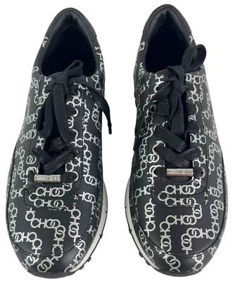 JIMMY CHOO Monza Logo Print Black/Silver Leather Women Sneakers 36 (6 US) - Image 1 of 4