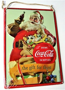 Coca-Cola Coke Santa Mini Tin Metal Wall Hanging Sign New NOS 2016 Open Road - Picture 1 of 3